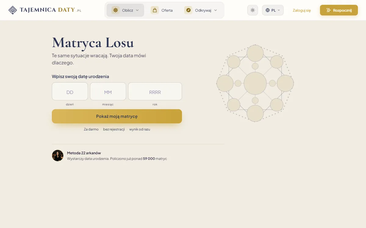 Strona tajemnicadaty.pl na komputerze