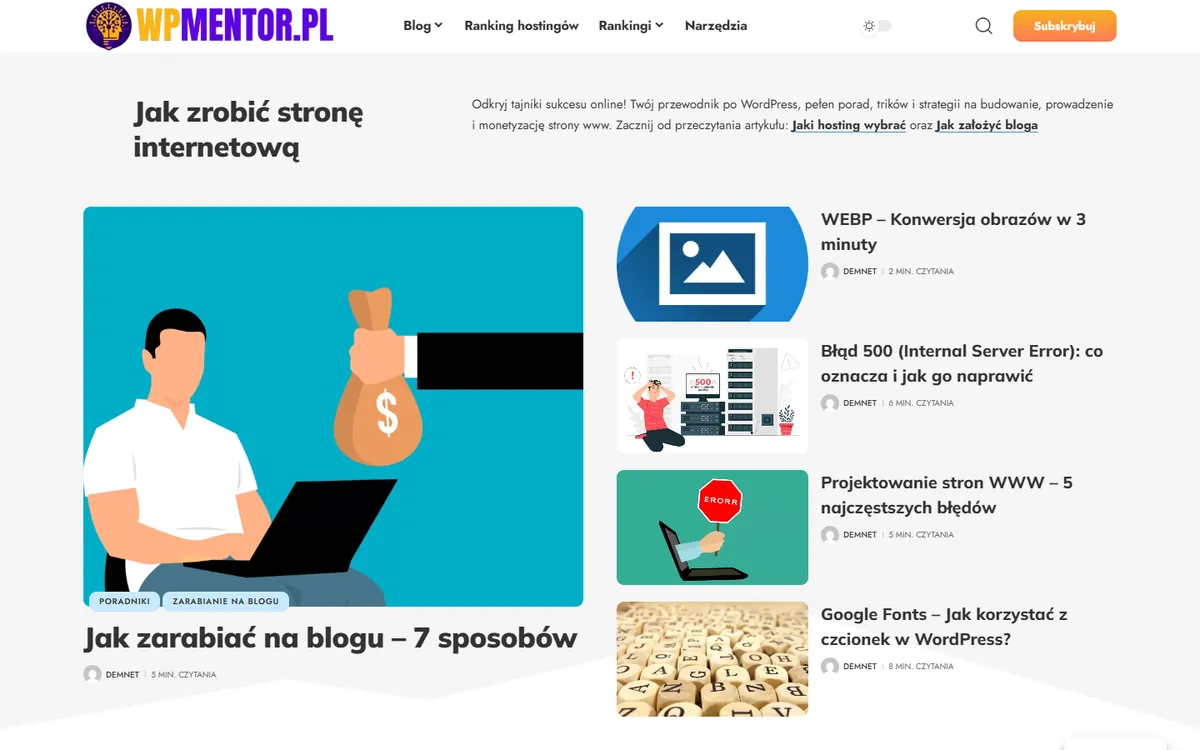 Strona wpmentor.pl na komputerze